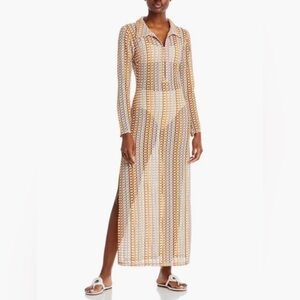 Fore knit long sleeve multi colored maxi cover up dress